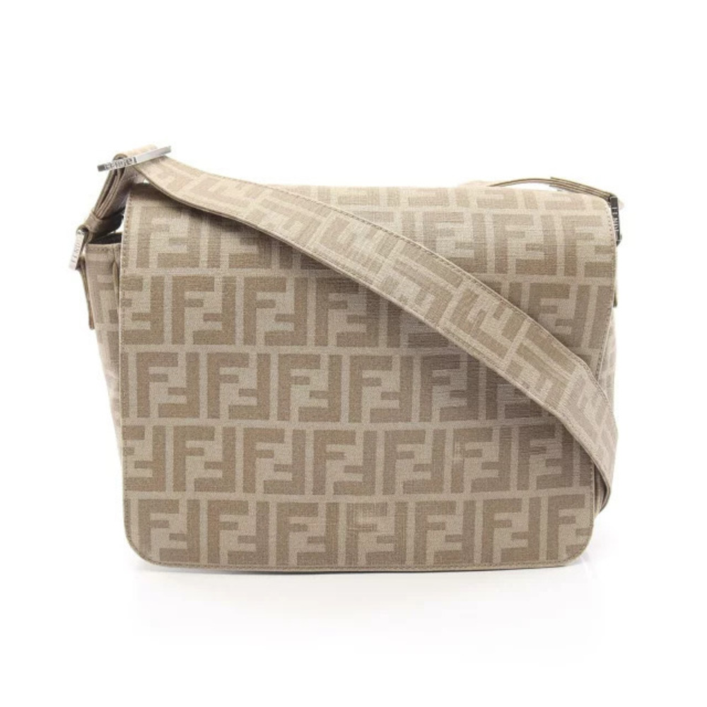 Fendi Zucca Shoulder Bag Canvas Beige Cream
